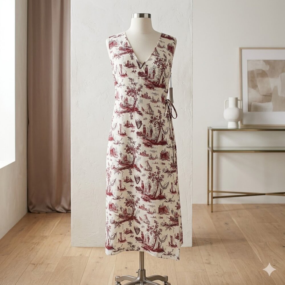 Baum Und Pferdgarten Azzie Midi Dress NWT Red Toile Print Laced Sides 36